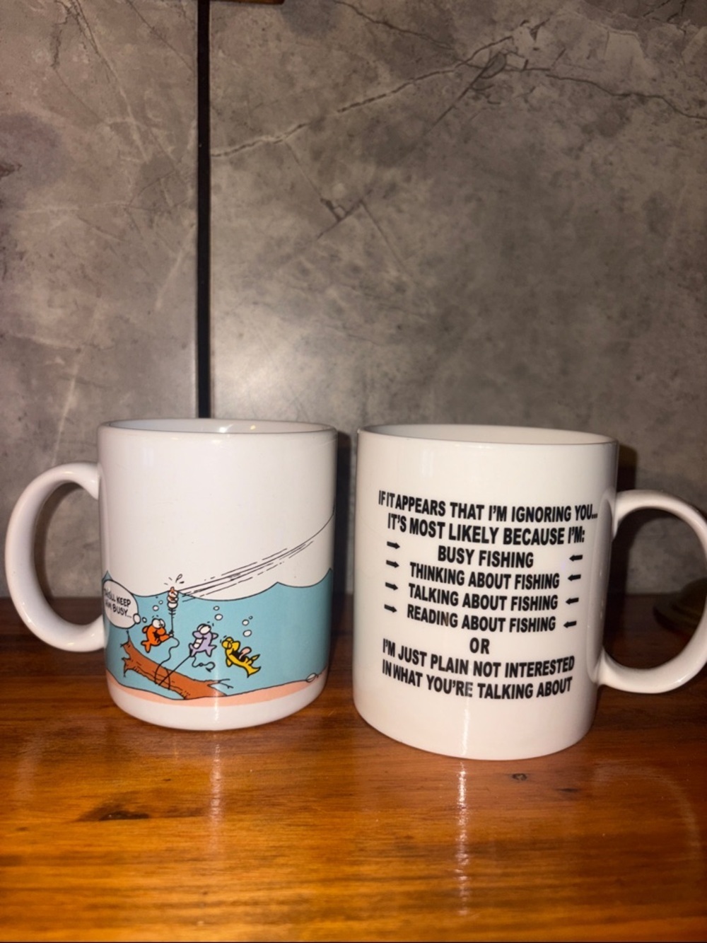 Funny Novelty Fishing Cartoon & Text Ceramic Coffee Mugs Gift Camp Cabin Core